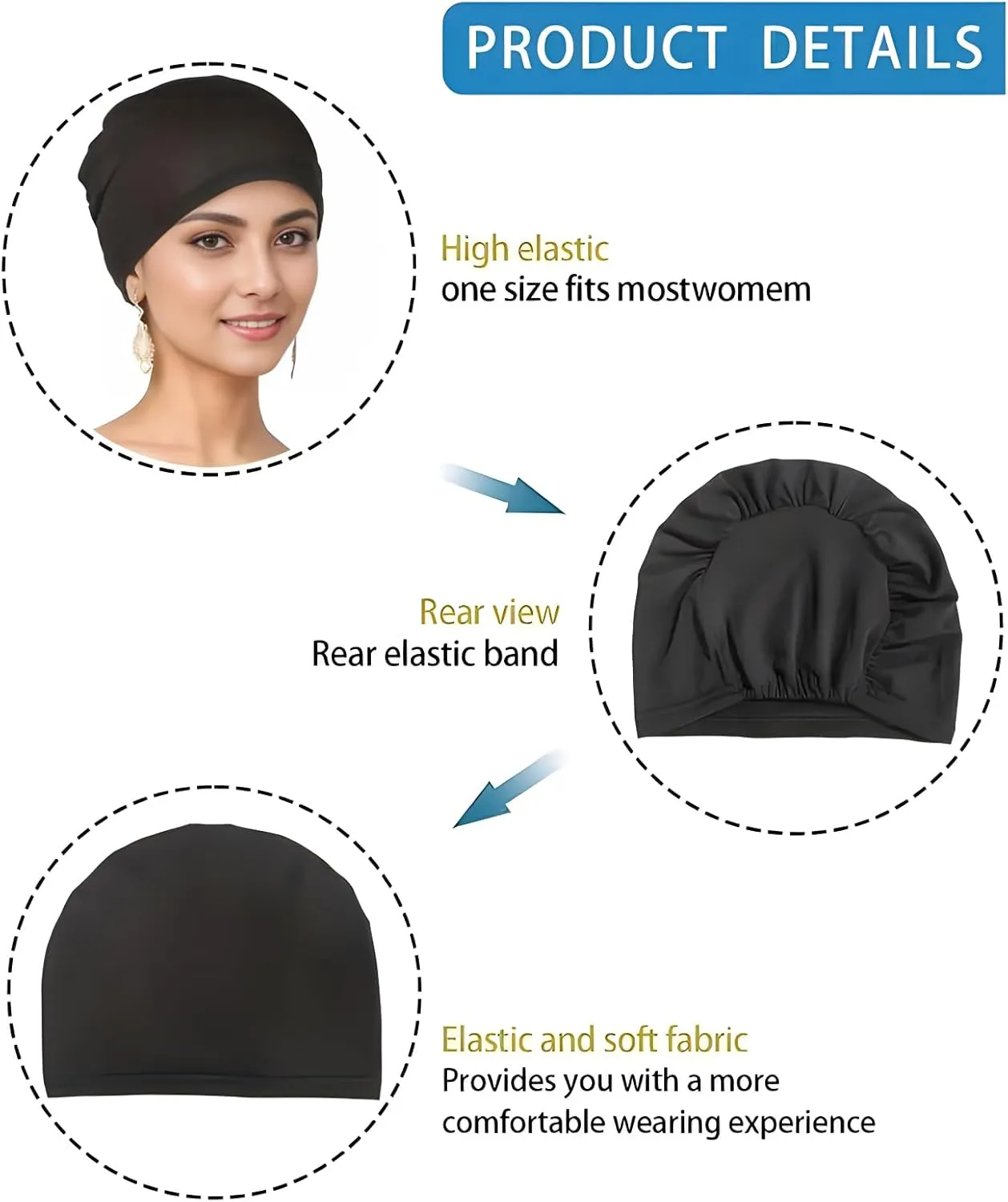 9 Pieces Solid Women Chemo Hat Stretchy Turban Beanie,Pre Tied Chemo Head Scarf Beanie Skull Cover Cap for Women Hair Loss