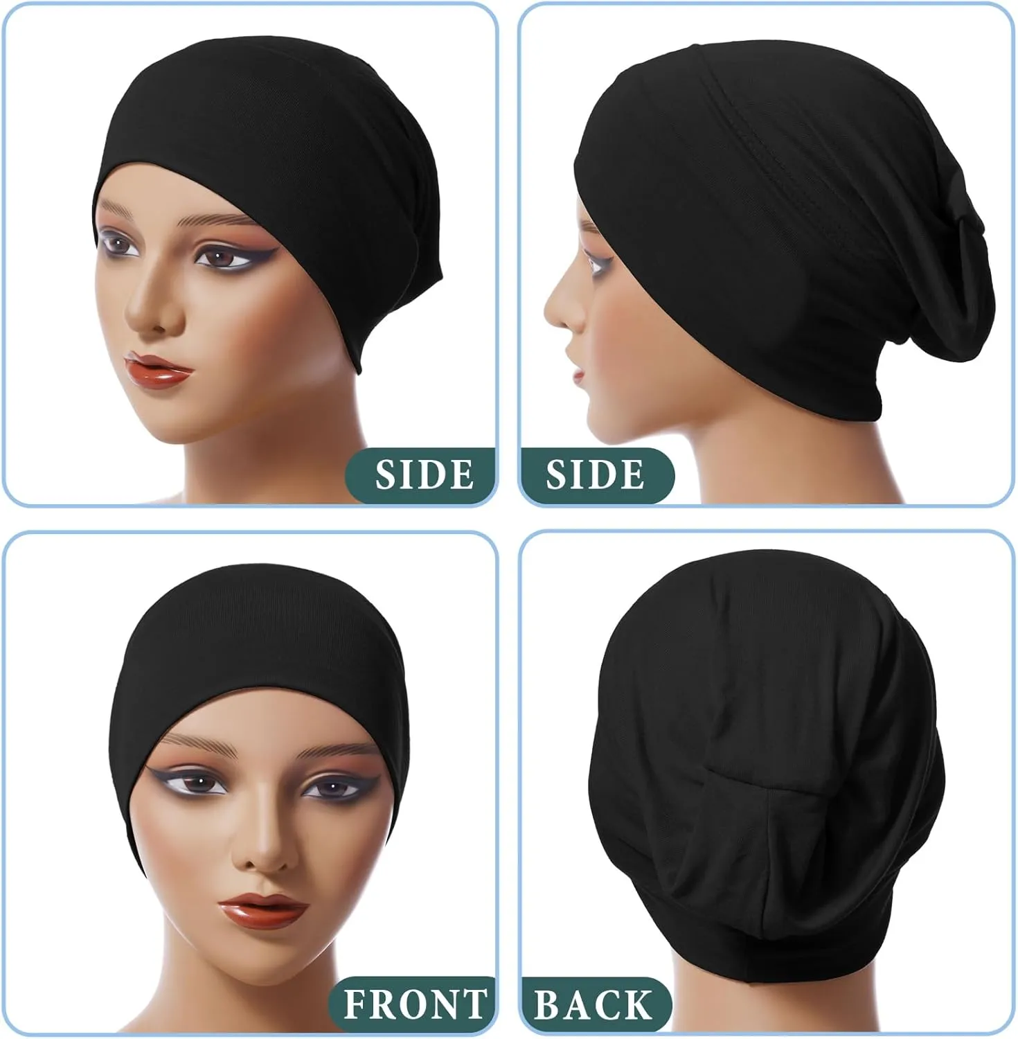 9 Pieces Solid Women Chemo Hat Stretchy Turban Beanie,Pre Tied Chemo Head Scarf Beanie Skull Cover Cap for Women Hair Loss