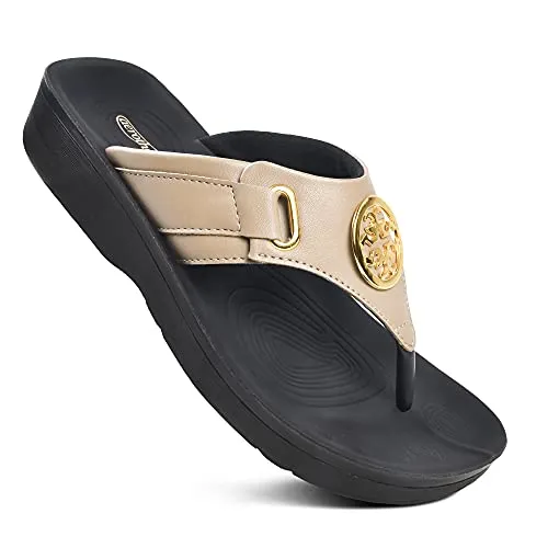 AEROTHOTIC Casual Flip Flops with Arch Supportive Footbed Comfortable Fashion Thong Soft Cushion Non-Slip Summer Vacation Essentials Orthotic Sandals for Women