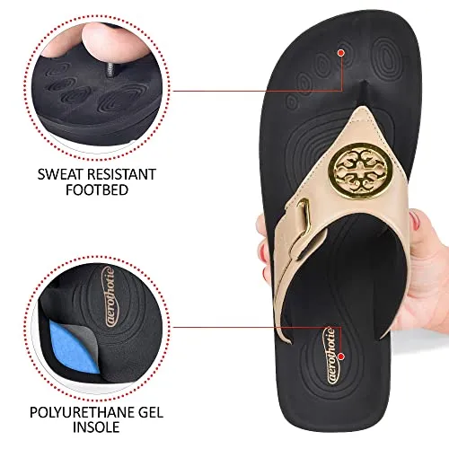 AEROTHOTIC Casual Flip Flops with Arch Supportive Footbed Comfortable Fashion Thong Soft Cushion Non-Slip Summer Vacation Essentials Orthotic Sandals for Women