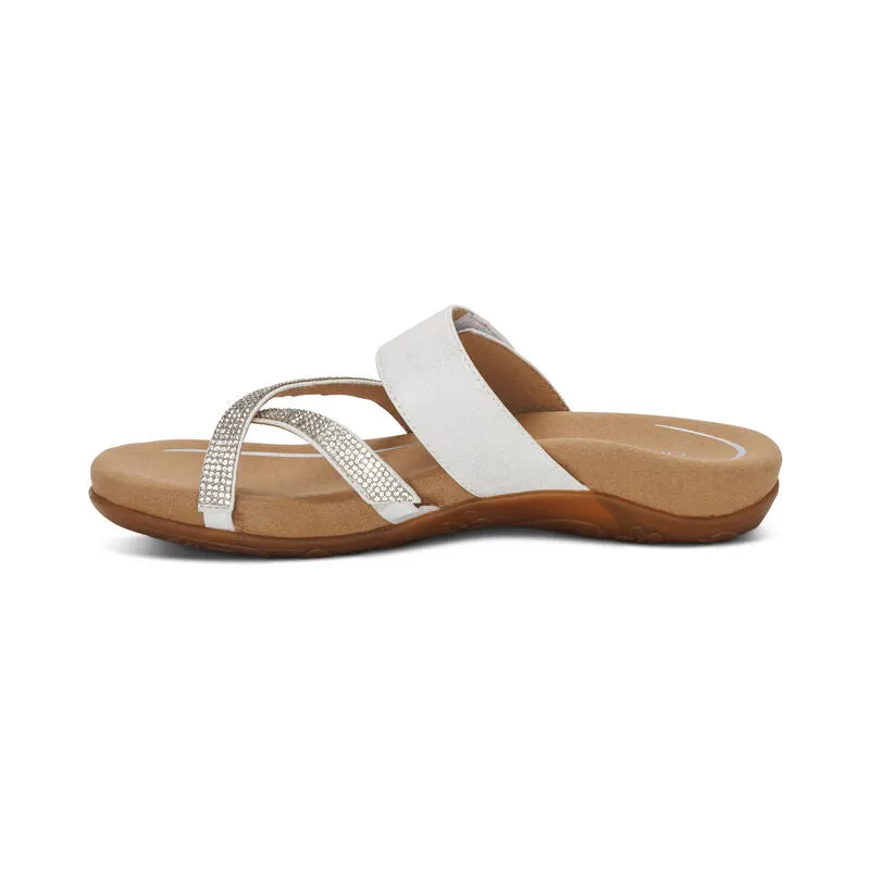 Aetrex Women's Izzy Adjustable Slide Sandal - White Sparkle SE231