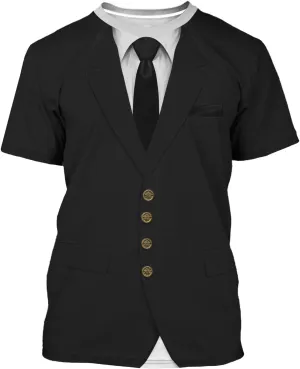 Anime Pirate Captain Tee Tuxedo T-Shirt Funny Cosplay Costume Tee Crewneck Short Sleeve Casual Top Unisex