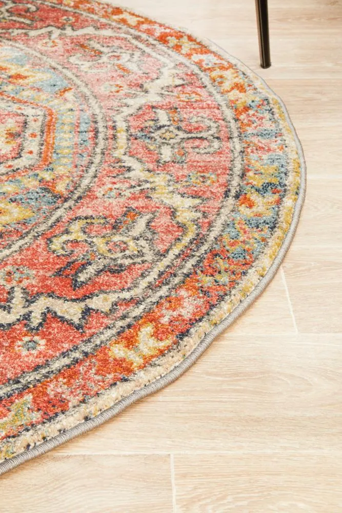 Artin Power Loomed Crimson Round Rug