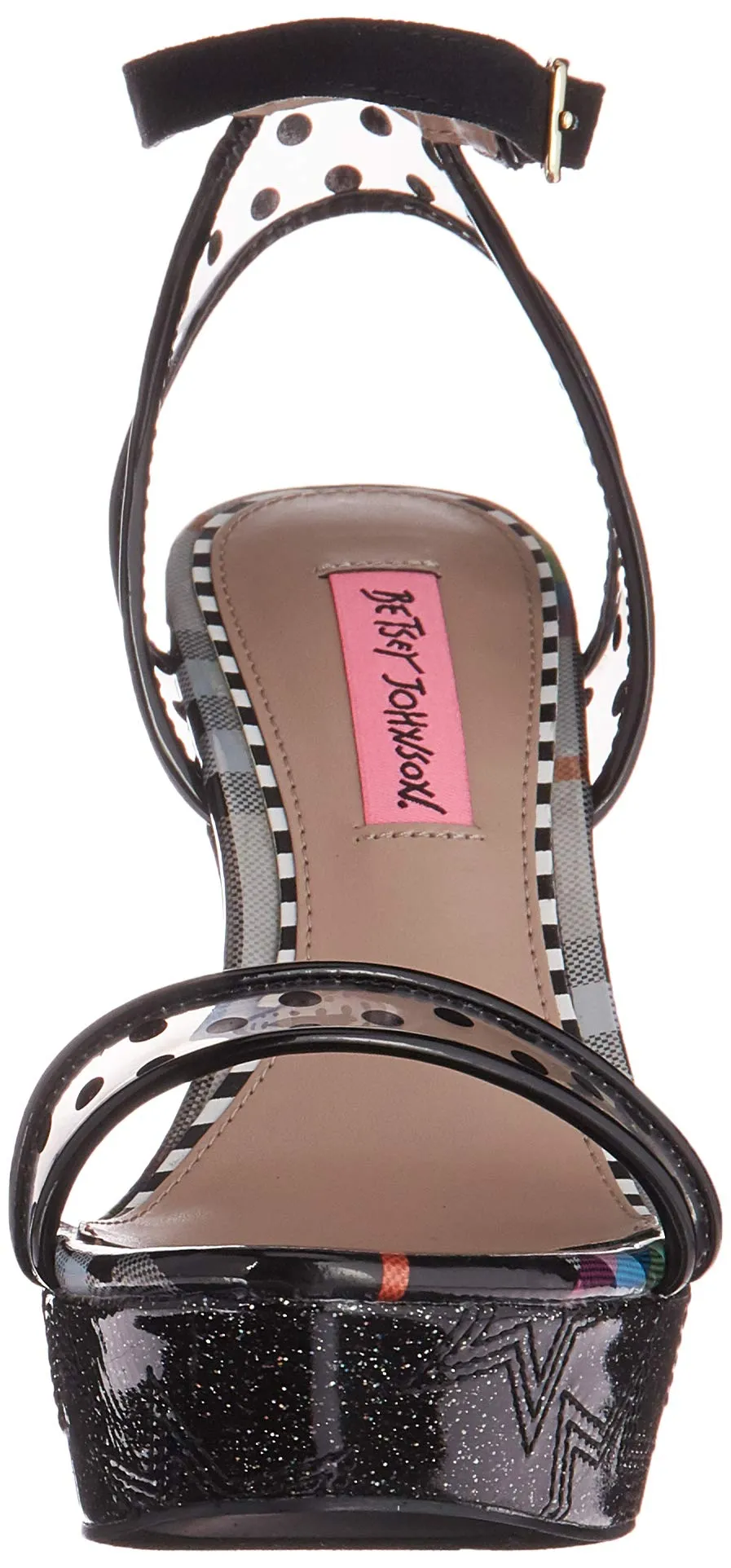 Betsey Johnson Charissa Black Multi Fashion Ankle Strap Open Toe Wedge Sandals