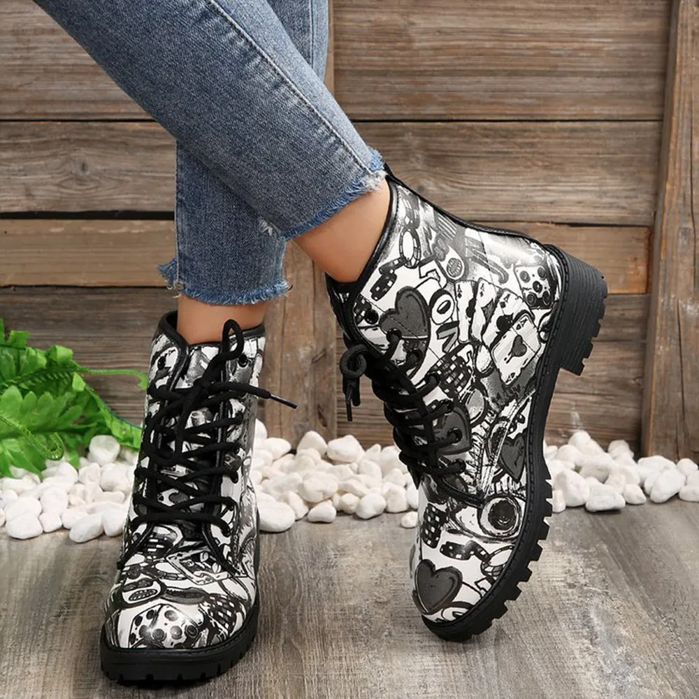 Betterthy Lace Up Thickened Boots: A Graffiti-Inspired Fashion Statement for the Trendy Outdoors