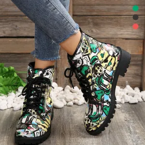 Betterthy Lace Up Thickened Boots: A Graffiti-Inspired Fashion Statement for the Trendy Outdoors