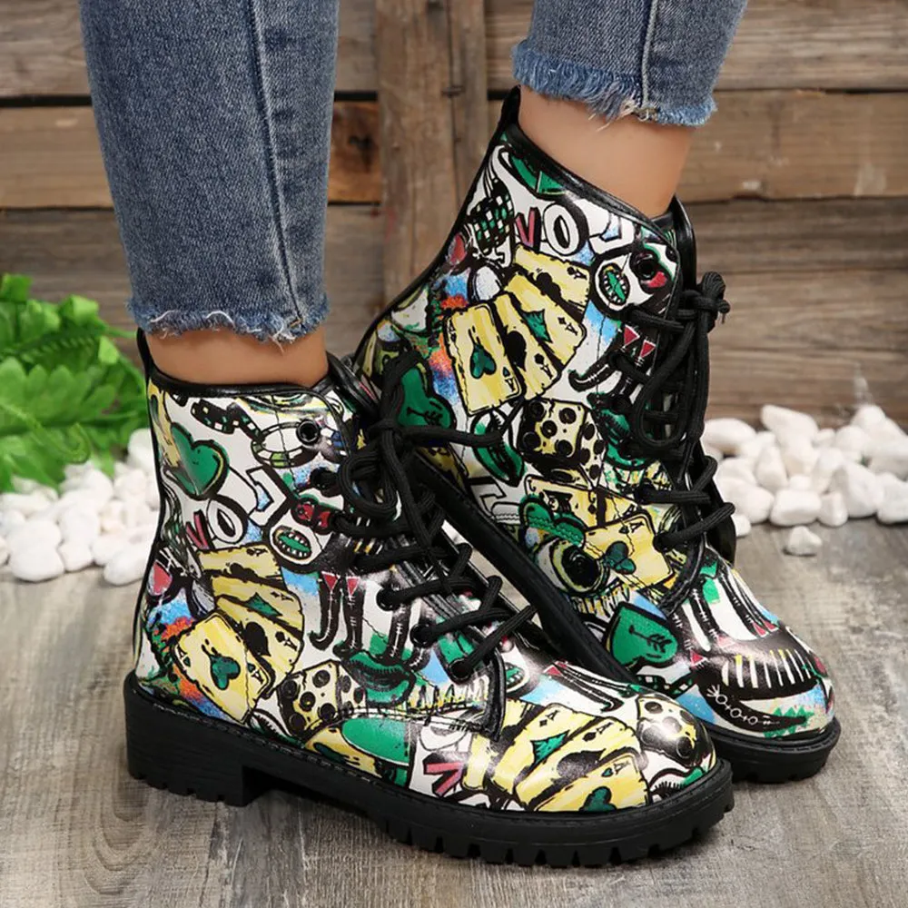 Betterthy Lace Up Thickened Boots: A Graffiti-Inspired Fashion Statement for the Trendy Outdoors