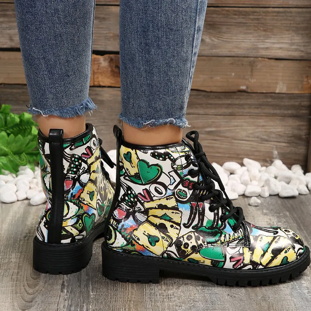 Betterthy Lace Up Thickened Boots: A Graffiti-Inspired Fashion Statement for the Trendy Outdoors