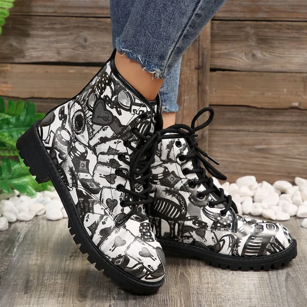 Betterthy Lace Up Thickened Boots: A Graffiti-Inspired Fashion Statement for the Trendy Outdoors