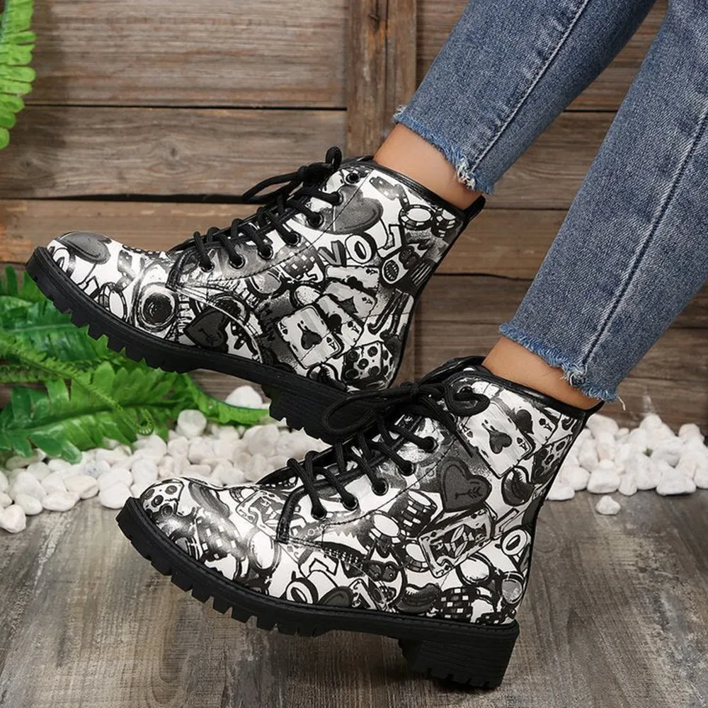 Betterthy Lace Up Thickened Boots: A Graffiti-Inspired Fashion Statement for the Trendy Outdoors