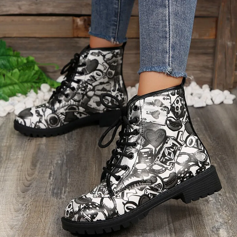 Betterthy Lace Up Thickened Boots: A Graffiti-Inspired Fashion Statement for the Trendy Outdoors