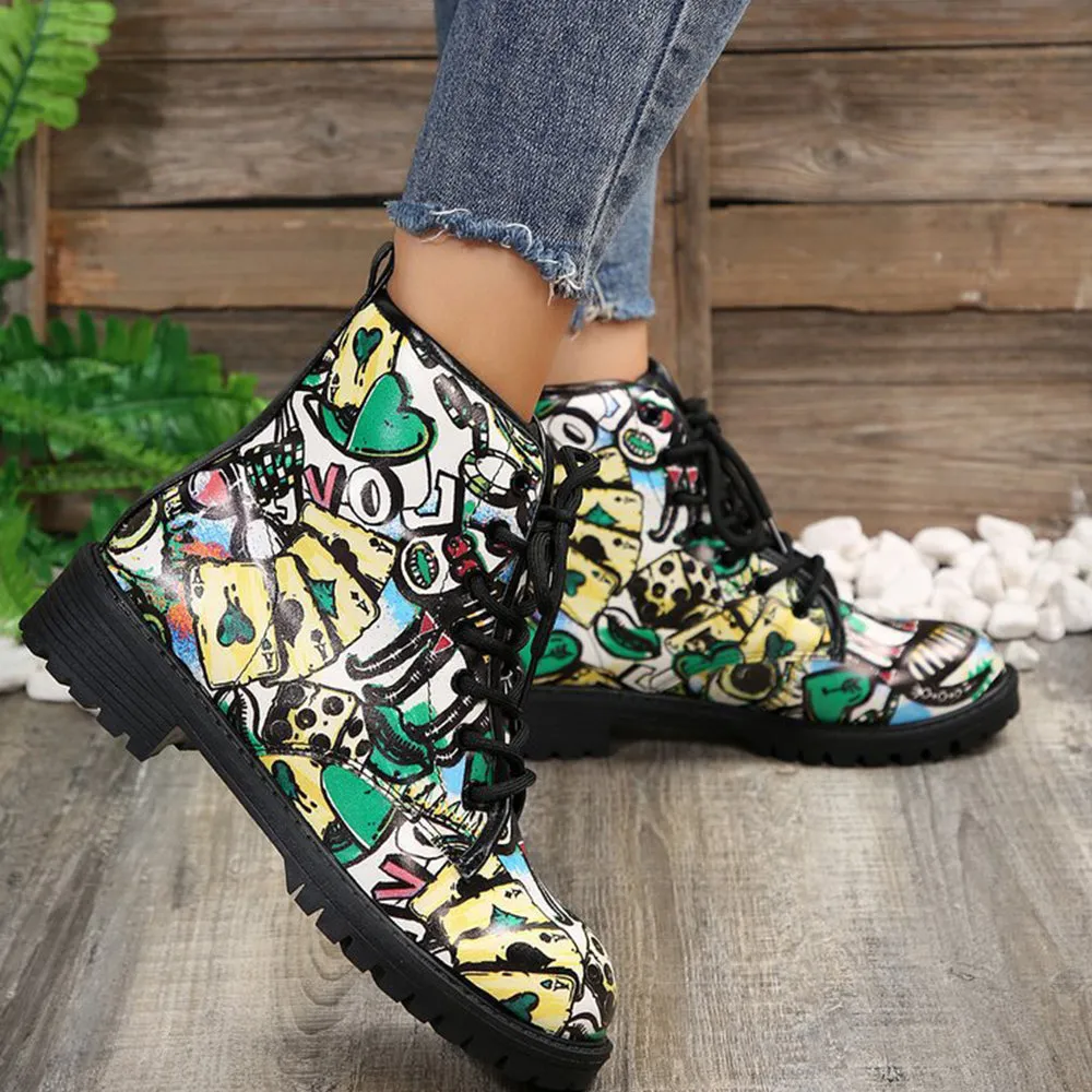 Betterthy Lace Up Thickened Boots: A Graffiti-Inspired Fashion Statement for the Trendy Outdoors