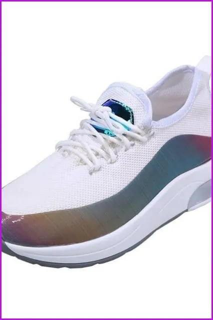 Breathable Mesh Platform Sneakers Women Lace Up Casual Shoes DE247