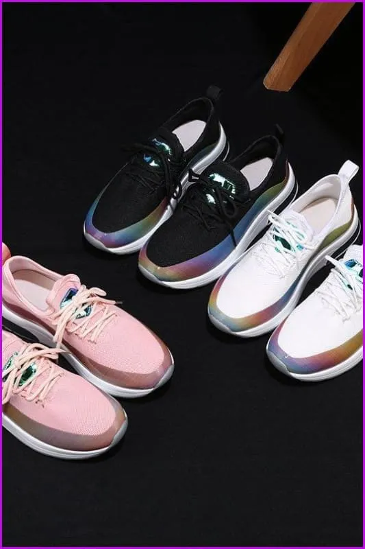 Breathable Mesh Platform Sneakers Women Lace Up Casual Shoes DE247