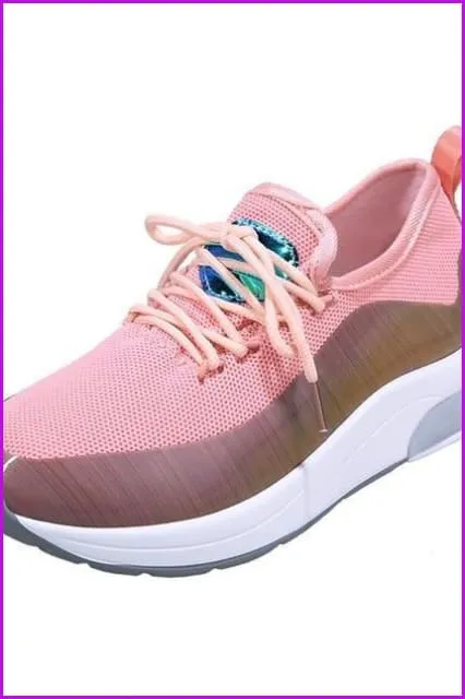 Breathable Mesh Platform Sneakers Women Lace Up Casual Shoes DE247