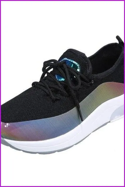 Breathable Mesh Platform Sneakers Women Lace Up Casual Shoes DE247