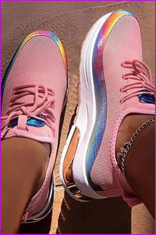 Breathable Mesh Platform Sneakers Women Lace Up Casual Shoes DE247