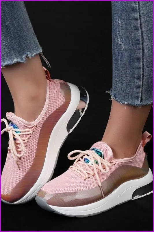 Breathable Mesh Platform Sneakers Women Lace Up Casual Shoes DE247