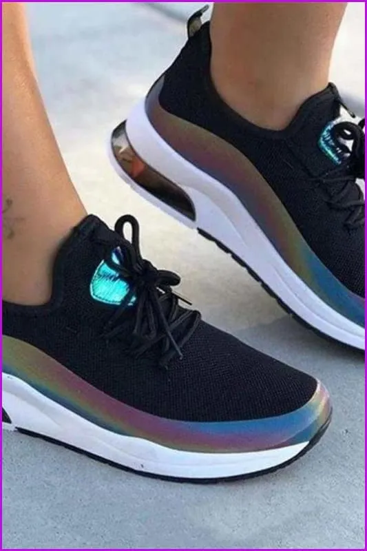 Breathable Mesh Platform Sneakers Women Lace Up Casual Shoes DE247