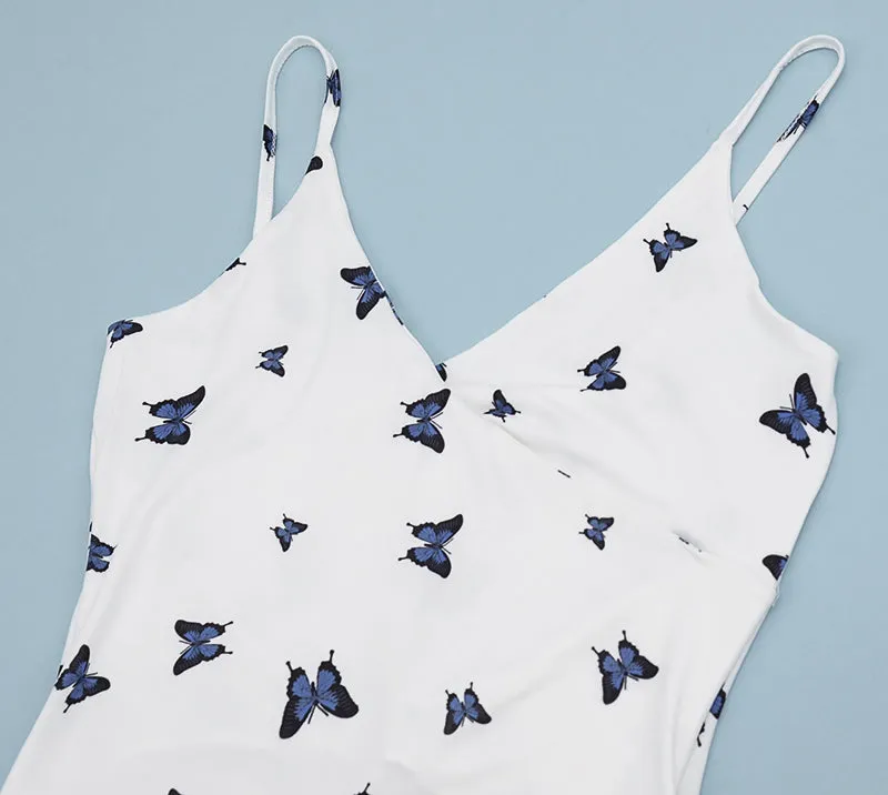 Butterfly Print Slim Suspender Dress - GlamzLife