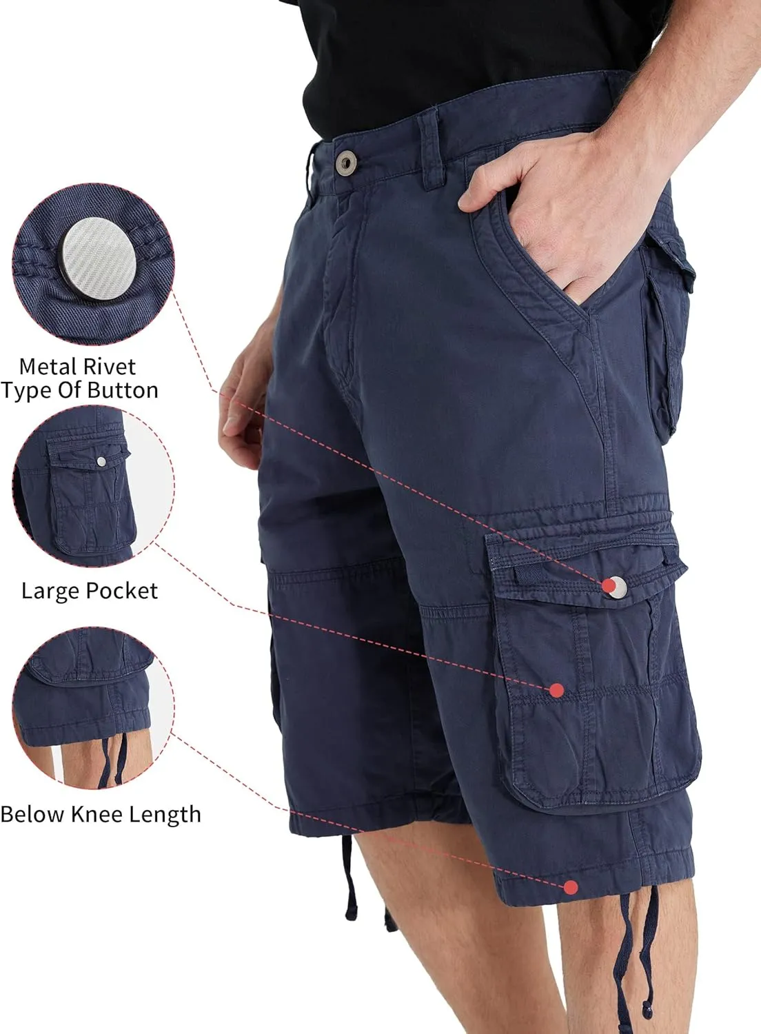 Cargo Shorts for Men Multi Pockets Mens Shorts Below Knee Casual Hiking Summer Shorts
