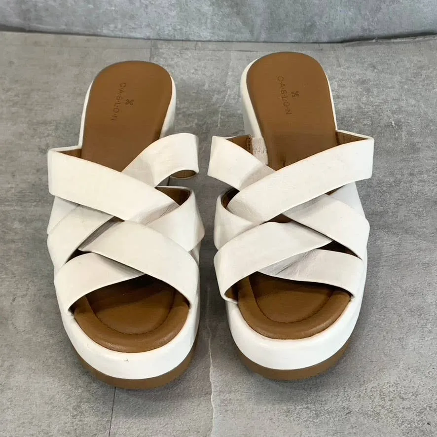 CASLON Women's White Leather Cook Platform Wedge Slip-On Sandals SZ 6
