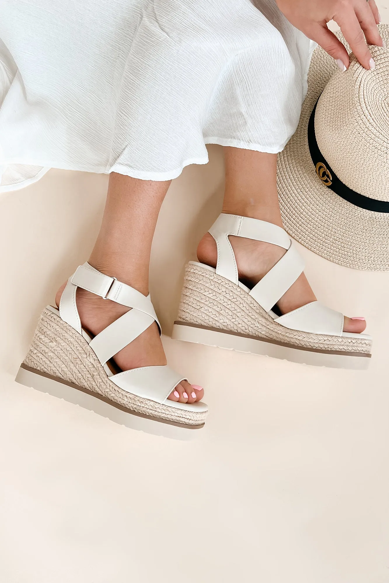 Choice Words Platform Wedge Heeled Sandals (Bone)