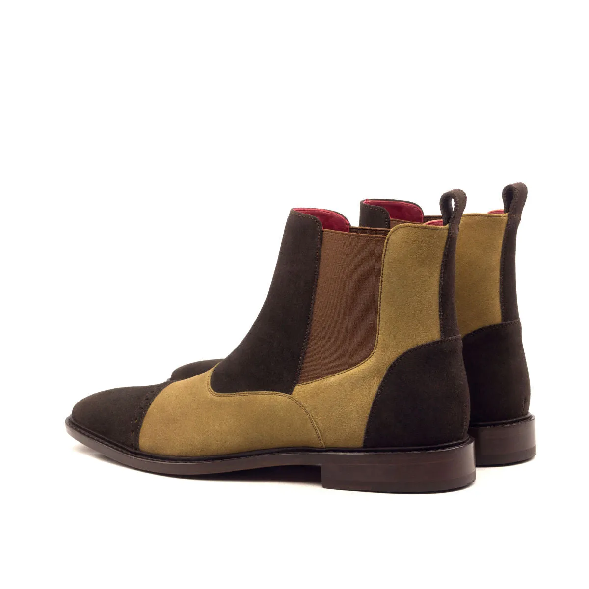 DapperFam Vesuvio in Dark Brown / Camel Men's Lux Suede Chelsea Multi Boot