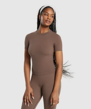 Gymshark Ribbed Cotton Seamless T-Shirt - Soft Brown