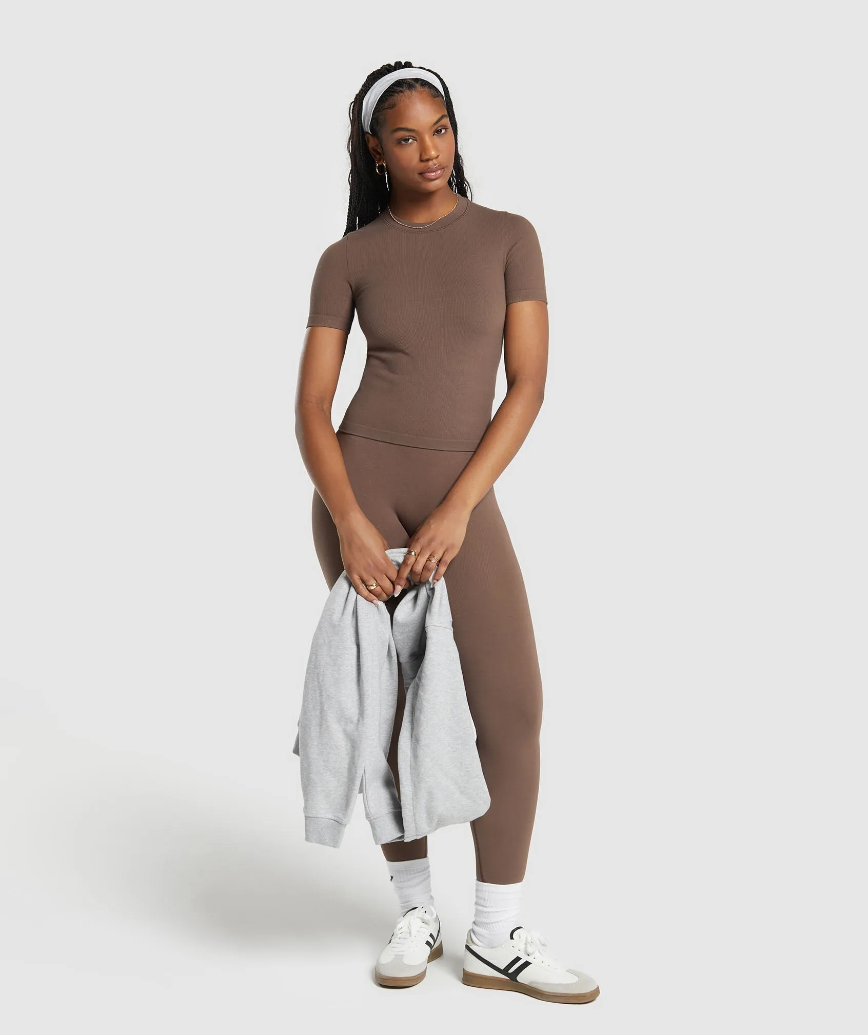Gymshark Ribbed Cotton Seamless T-Shirt - Soft Brown