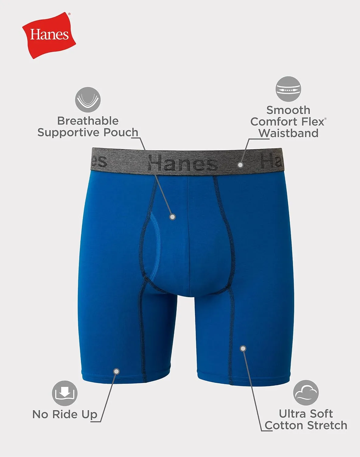 Hanes Men's Comfort Flex Fit Boxer Briefs, Ultra Soft Stretch, Long Leg & Regular Leg, 3- Pack