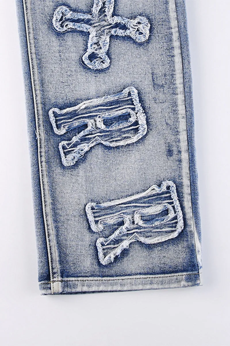 HWT1213 Distressed Patchwork Statement Jeans Pant