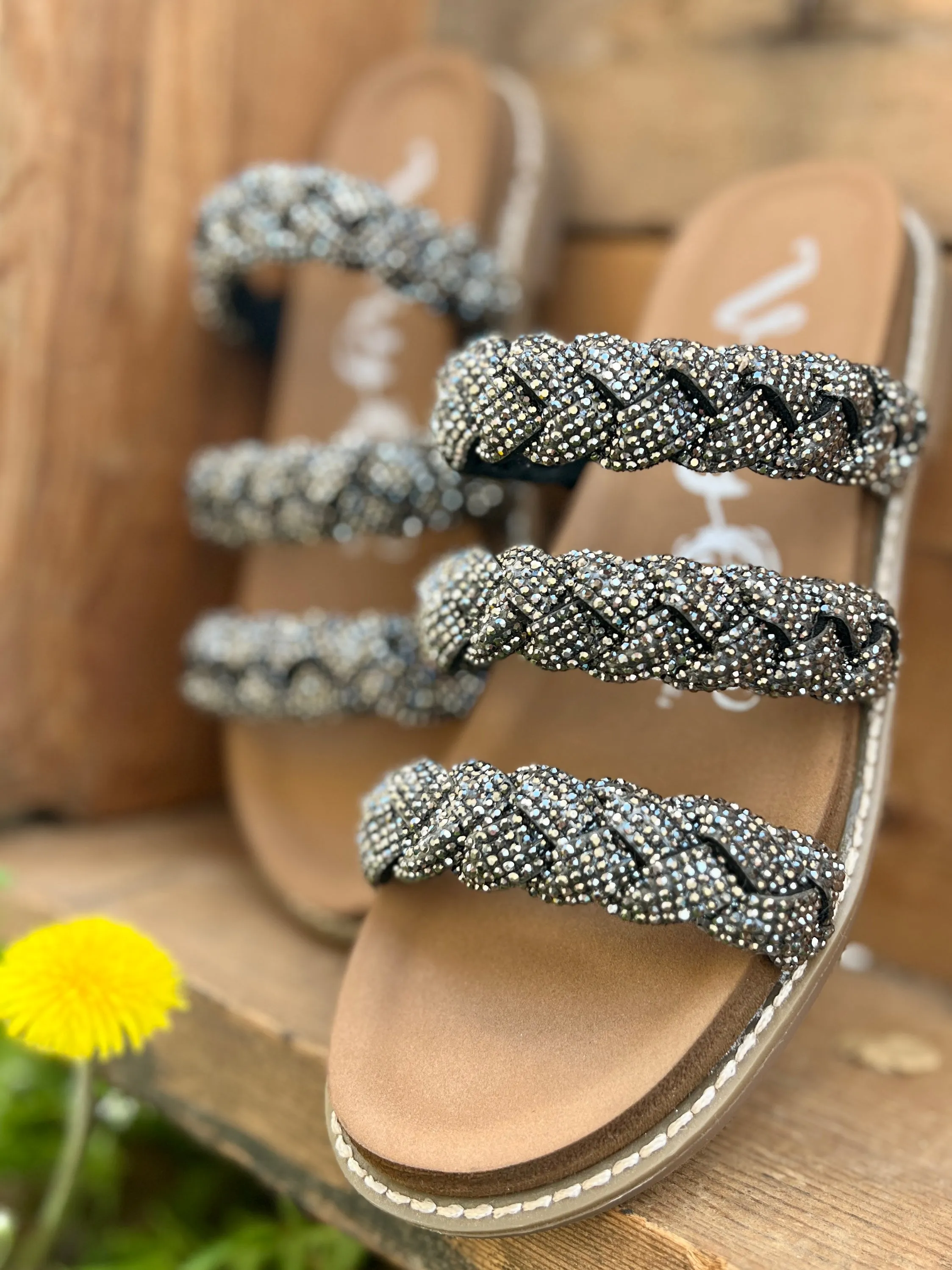 Luxurious Silver on Black Braided Sandals*