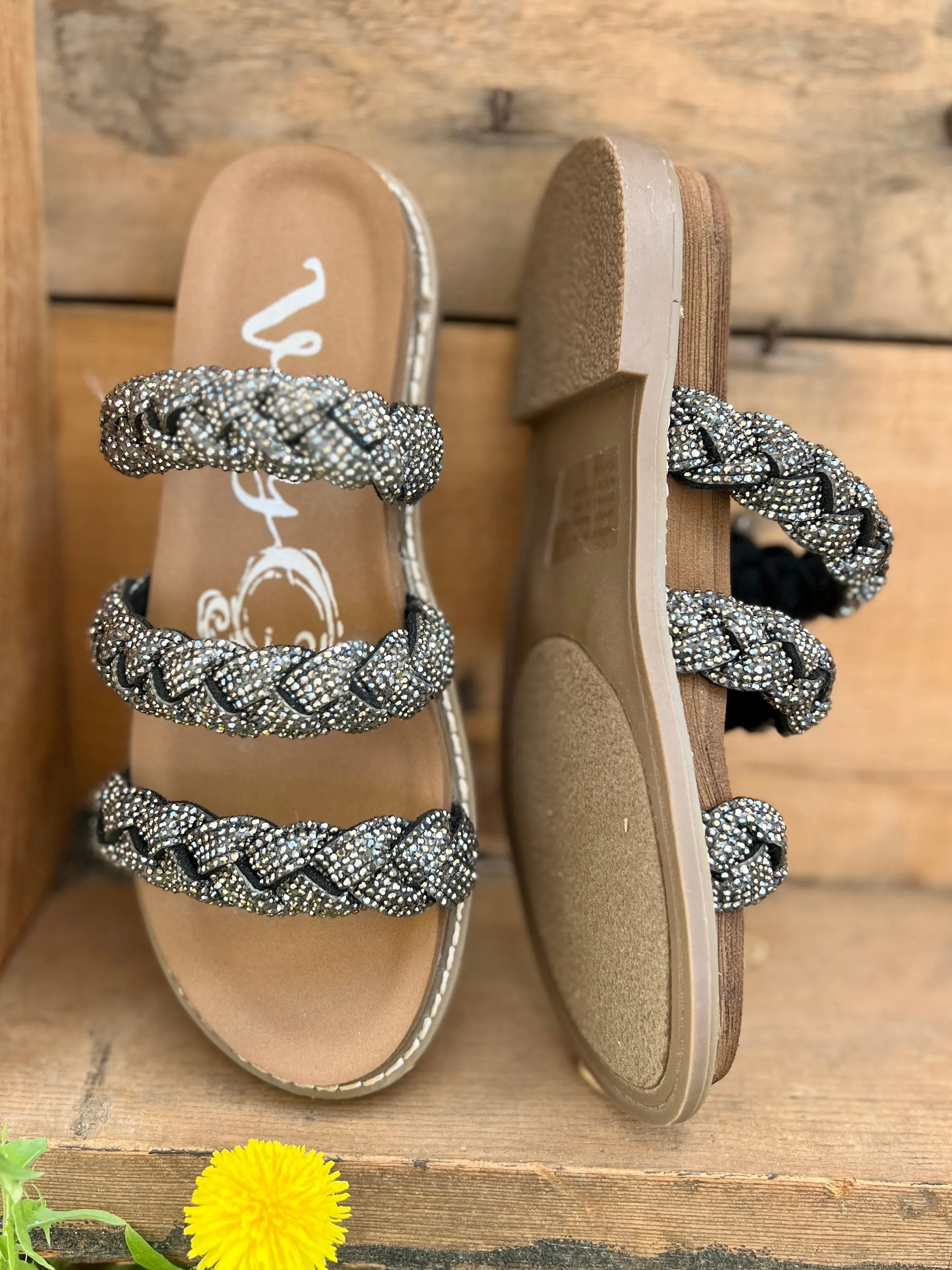 Luxurious Silver on Black Braided Sandals*