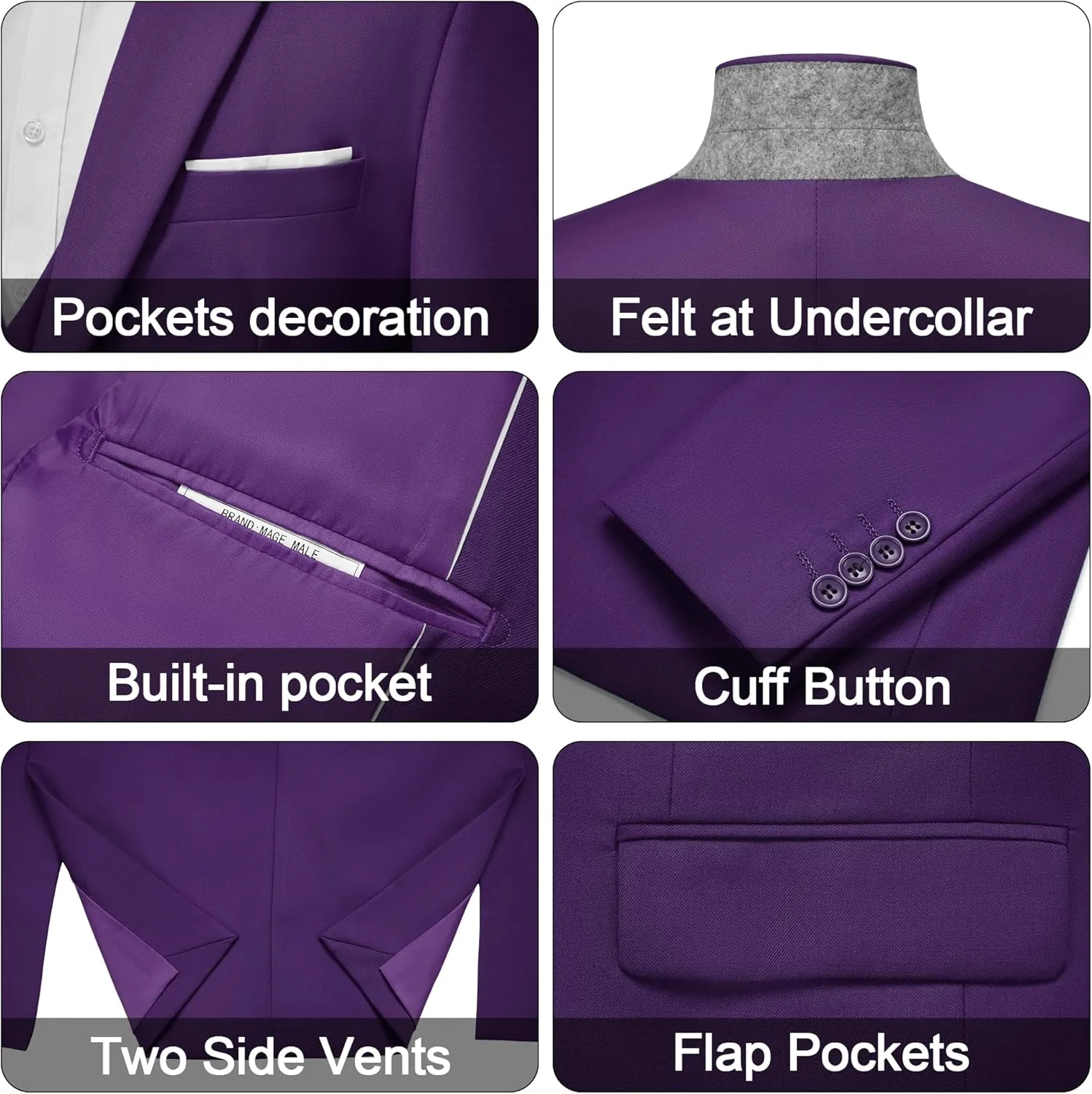 MAGE MALE Men's 3 Pieces Suit Elegant Solid One Button Slim Fit Single Breasted Party Blazer Vest Pants Set