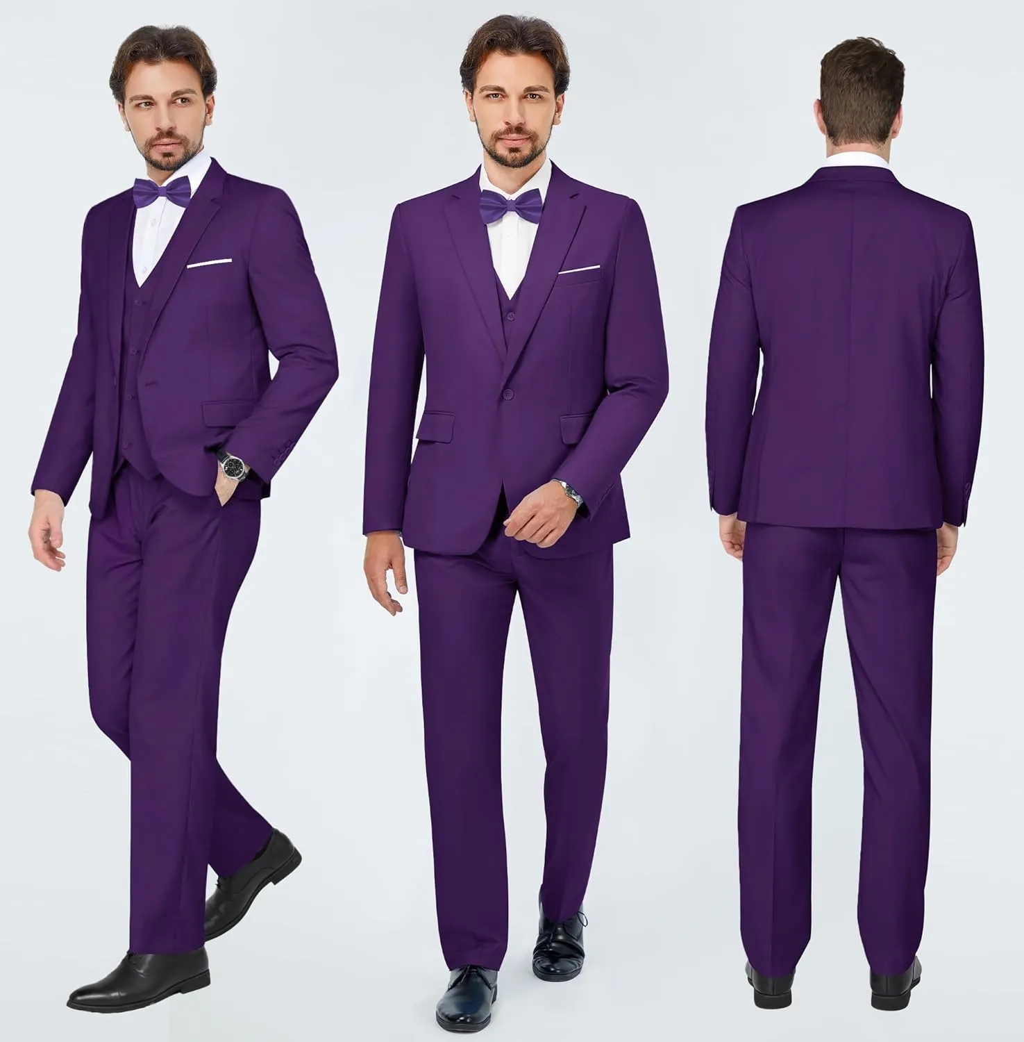 MAGE MALE Men's 3 Pieces Suit Elegant Solid One Button Slim Fit Single Breasted Party Blazer Vest Pants Set