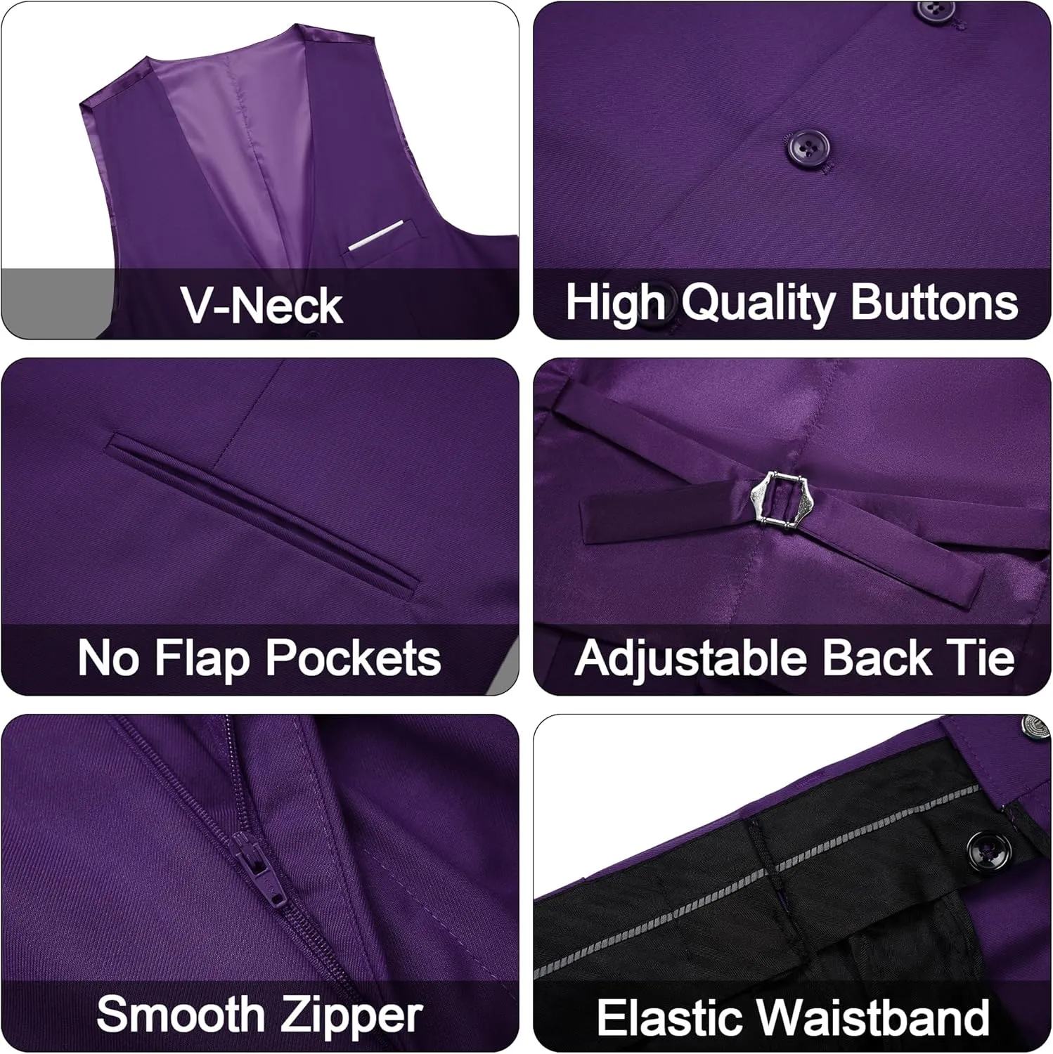 MAGE MALE Men's 3 Pieces Suit Elegant Solid One Button Slim Fit Single Breasted Party Blazer Vest Pants Set