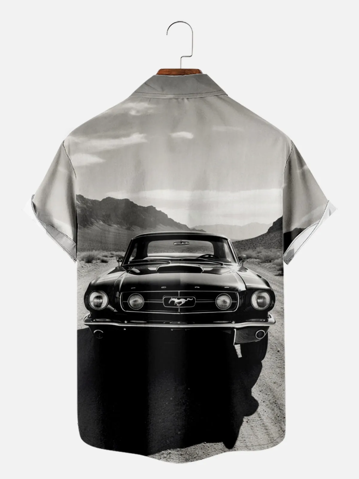 Men's Black and White Mustang in the Desert Short Sleeve Shirt