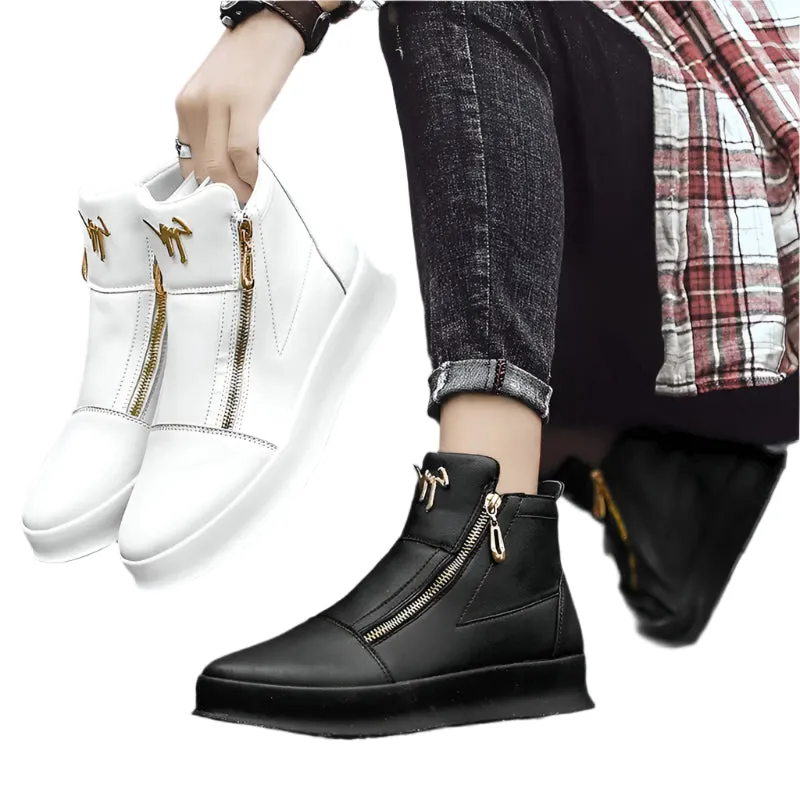 Men’s White Leather High-Top Sneakers – Luxury Platform Skate Shoes for Sport & Street-Style Fashion