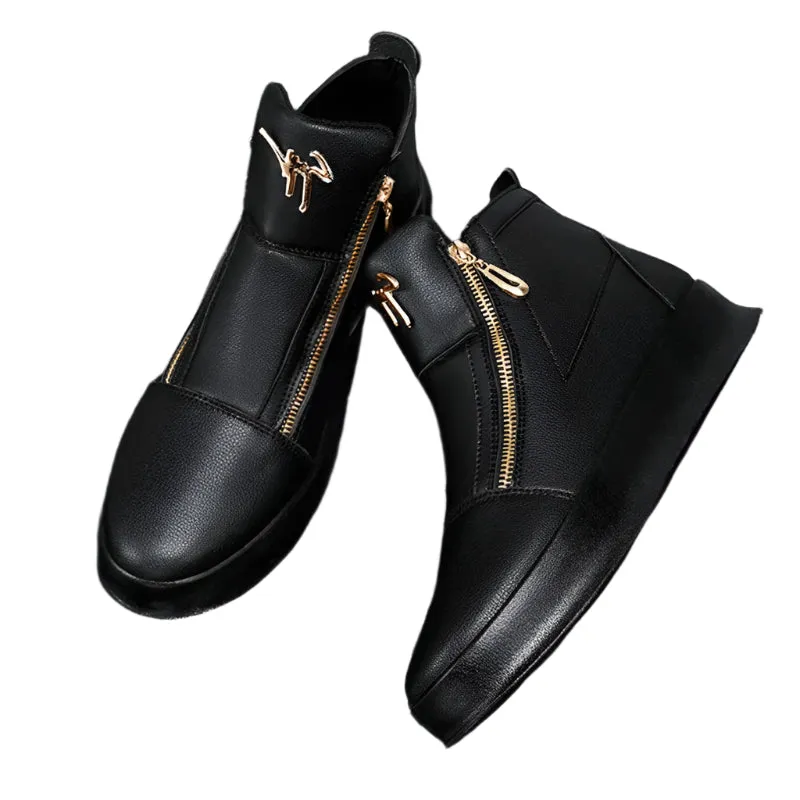 Men’s White Leather High-Top Sneakers – Luxury Platform Skate Shoes for Sport & Street-Style Fashion