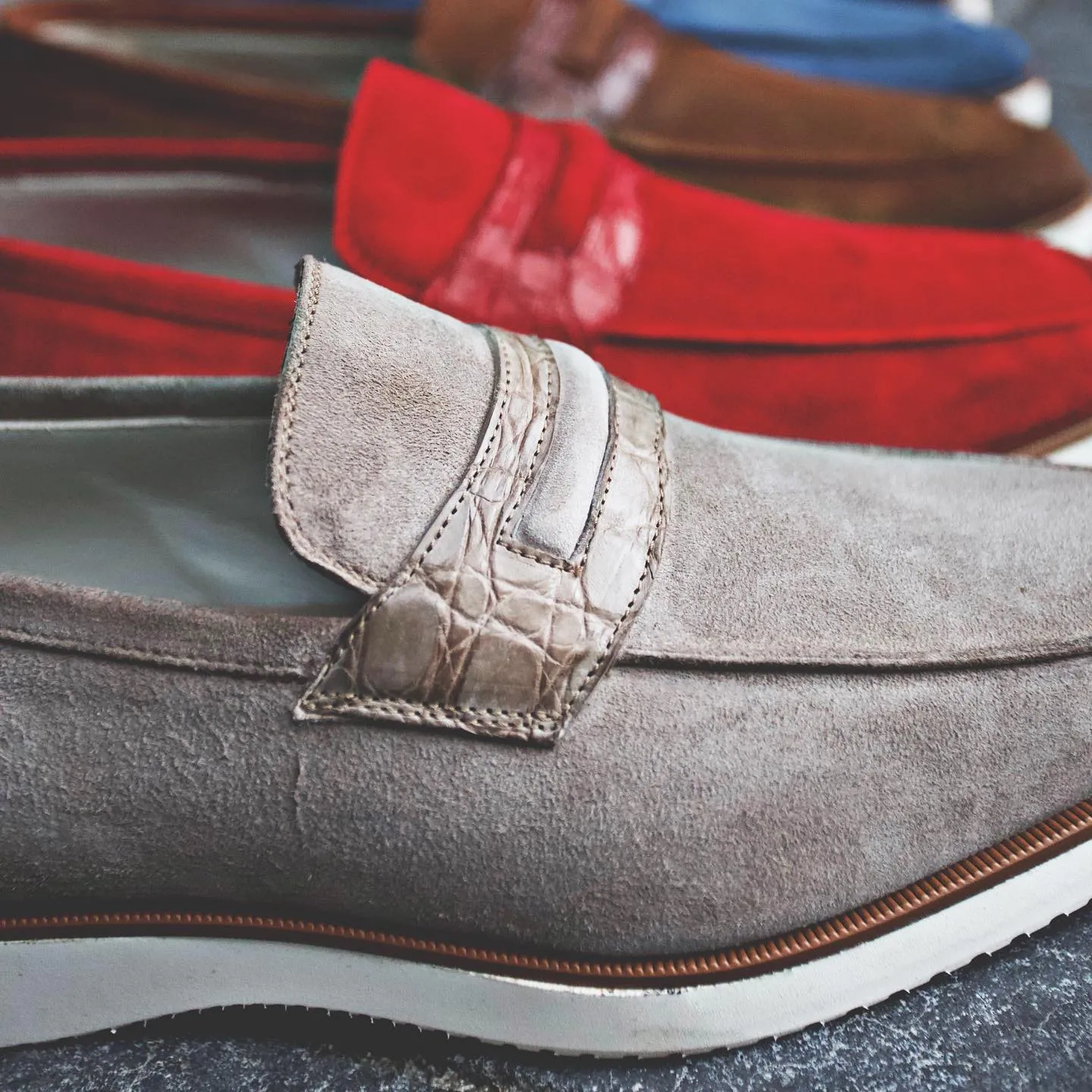 Meo 3 Sueded Goatskin Penny Loafer in Grey by Zelli Italia
