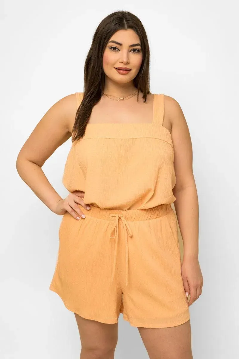Plus Size Sleeveless Babydoll Top & Elastic Waist Shorts Set