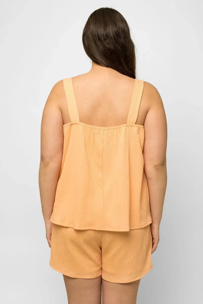 Plus Size Sleeveless Babydoll Top & Elastic Waist Shorts Set