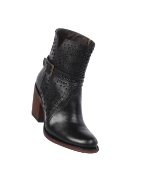 Quincy Boots Womens Fashion Floater Leather with Print Black Round Toe Western Boot