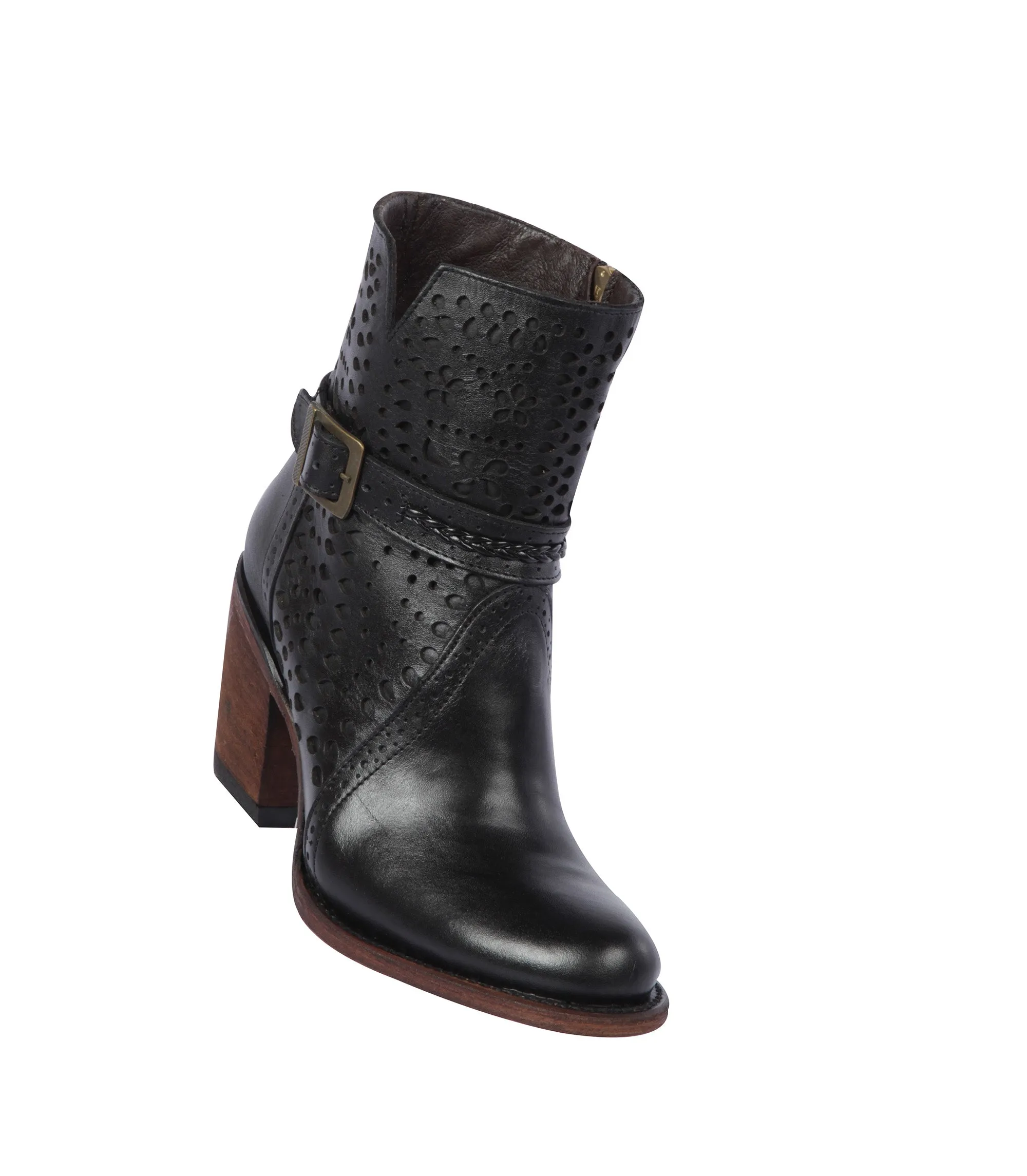 Quincy Boots Womens Fashion Floater Leather with Print Black Round Toe Western Boot