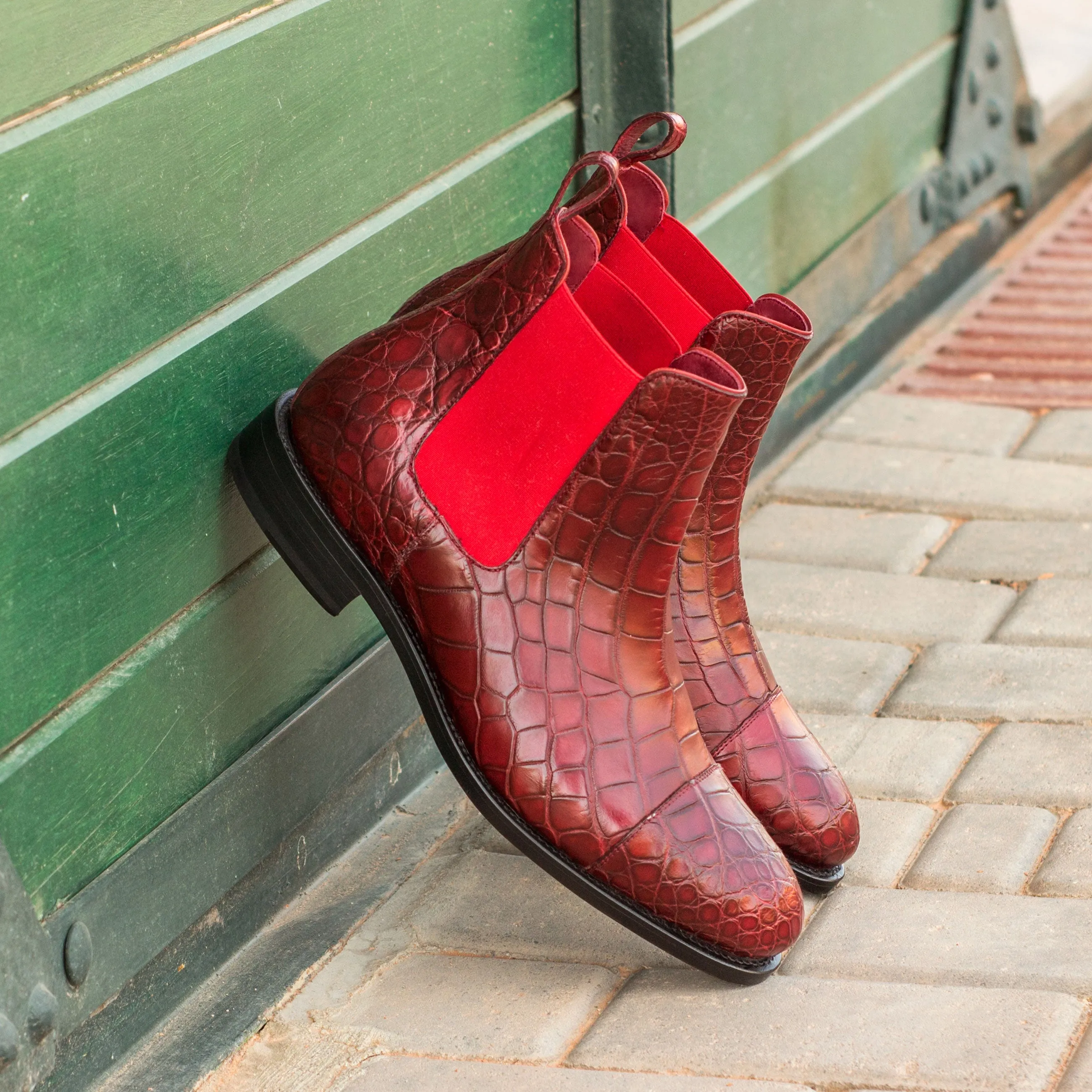 Red Alligator Chelsea Boots