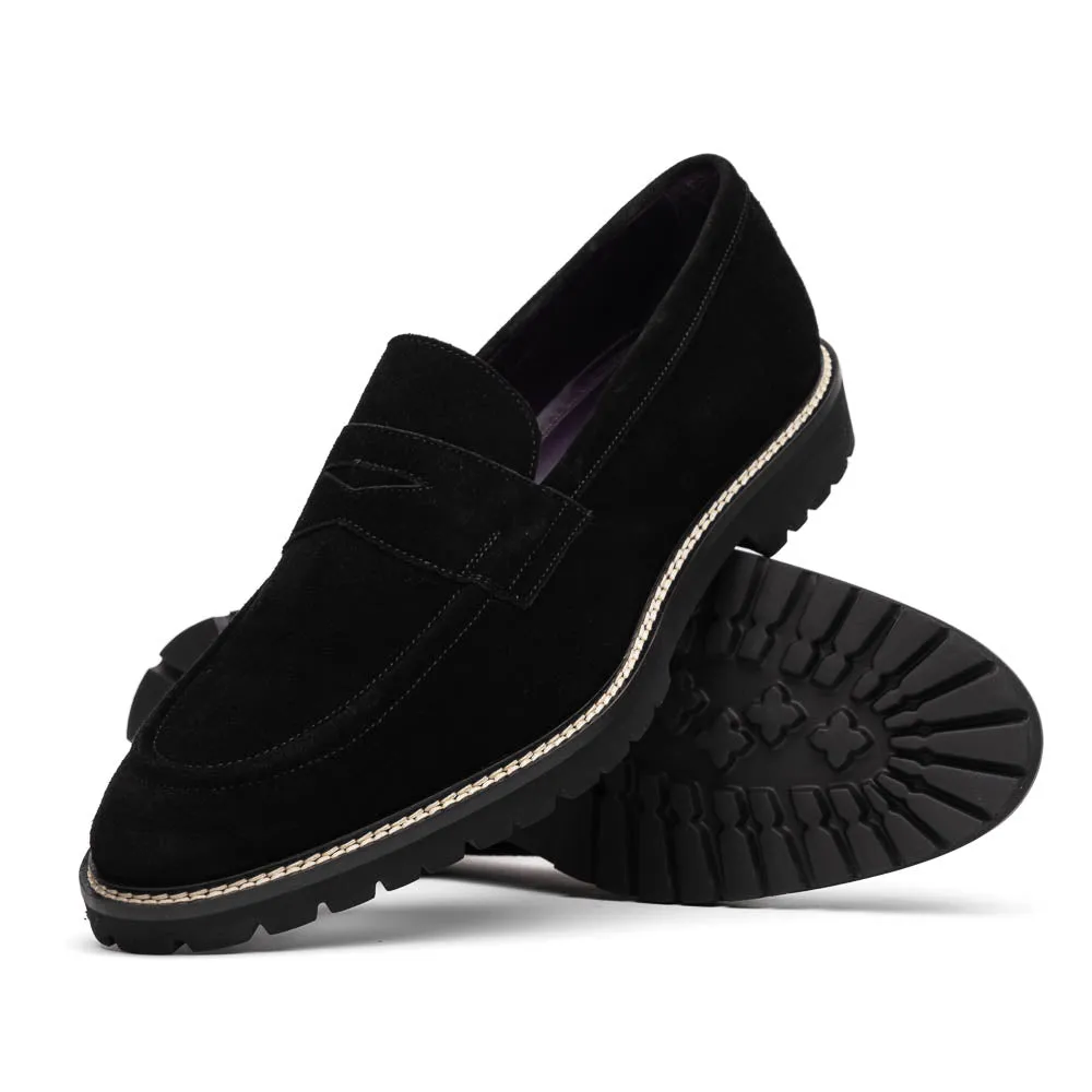 Roma Country Italian Suede Penny Loafer in Black by Zelli Italia