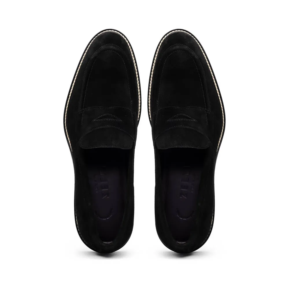 Roma Country Italian Suede Penny Loafer in Black by Zelli Italia