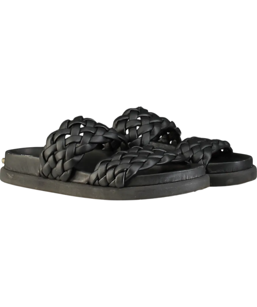 Russell & Bromley Black  Woven Leather Footbed Slide Sandals UK 4 EU 37 👠