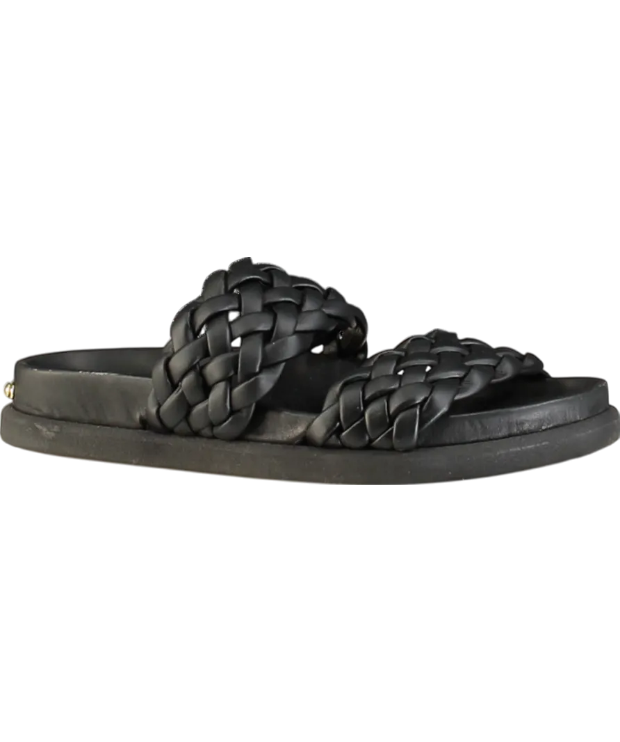 Russell & Bromley Black  Woven Leather Footbed Slide Sandals UK 4 EU 37 👠